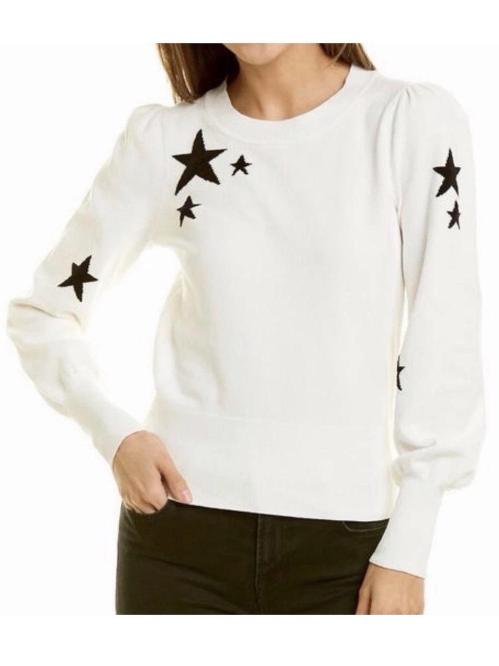 Cinq à Sept Emmie Ivory Black Star Puff Sleeve Sweater XS